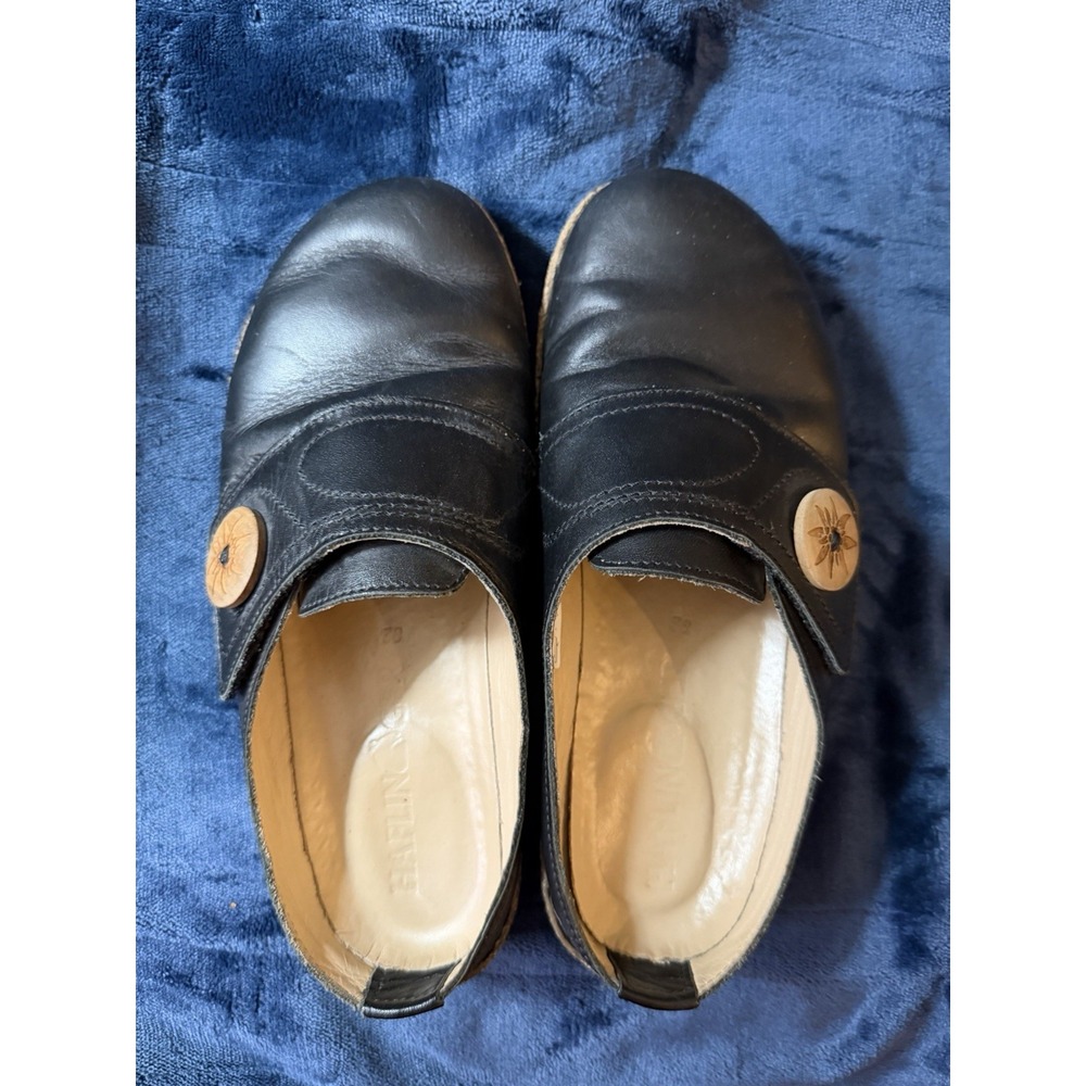 Haflinger Charlotte Mule EU 38 US 7.5/8 Black Leather Slip On Clog Comfort Shoe